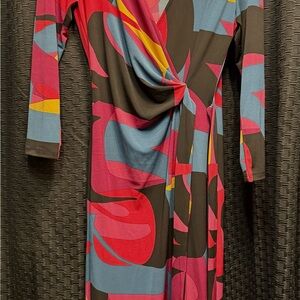 Anne Klein Orange Pink Sheath Dress Long Sleeve Plunge